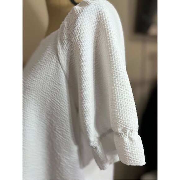 Cato Blouse Crepe Textured Peasant Top Size L 1/2 Flutter Sleeve Professional - Picture 5 of 9